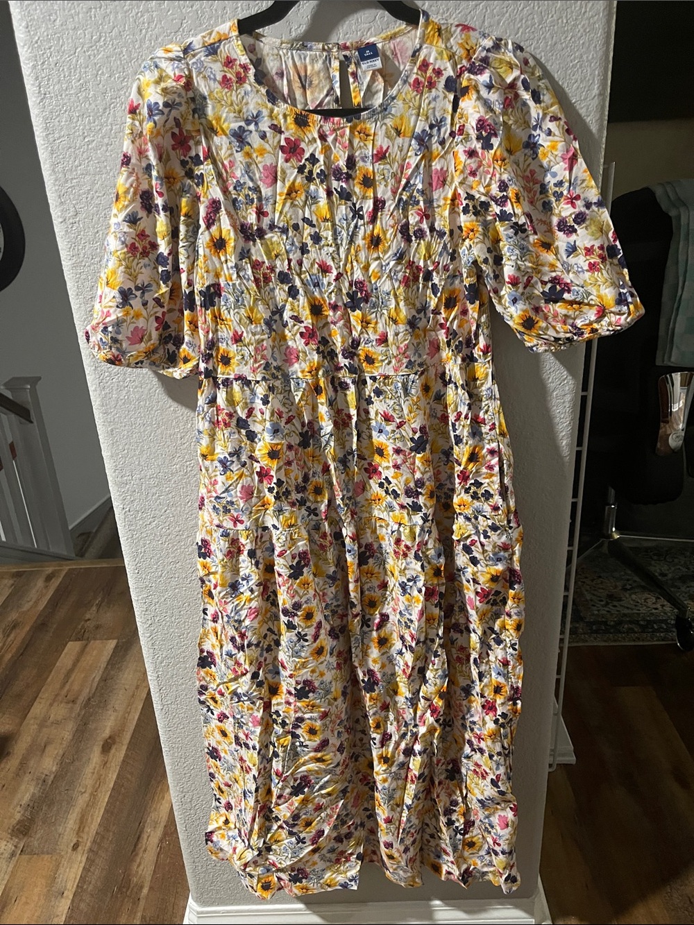 Old Navy Cream Maxi Dress with Yellow, Pink & Blue Floral Print